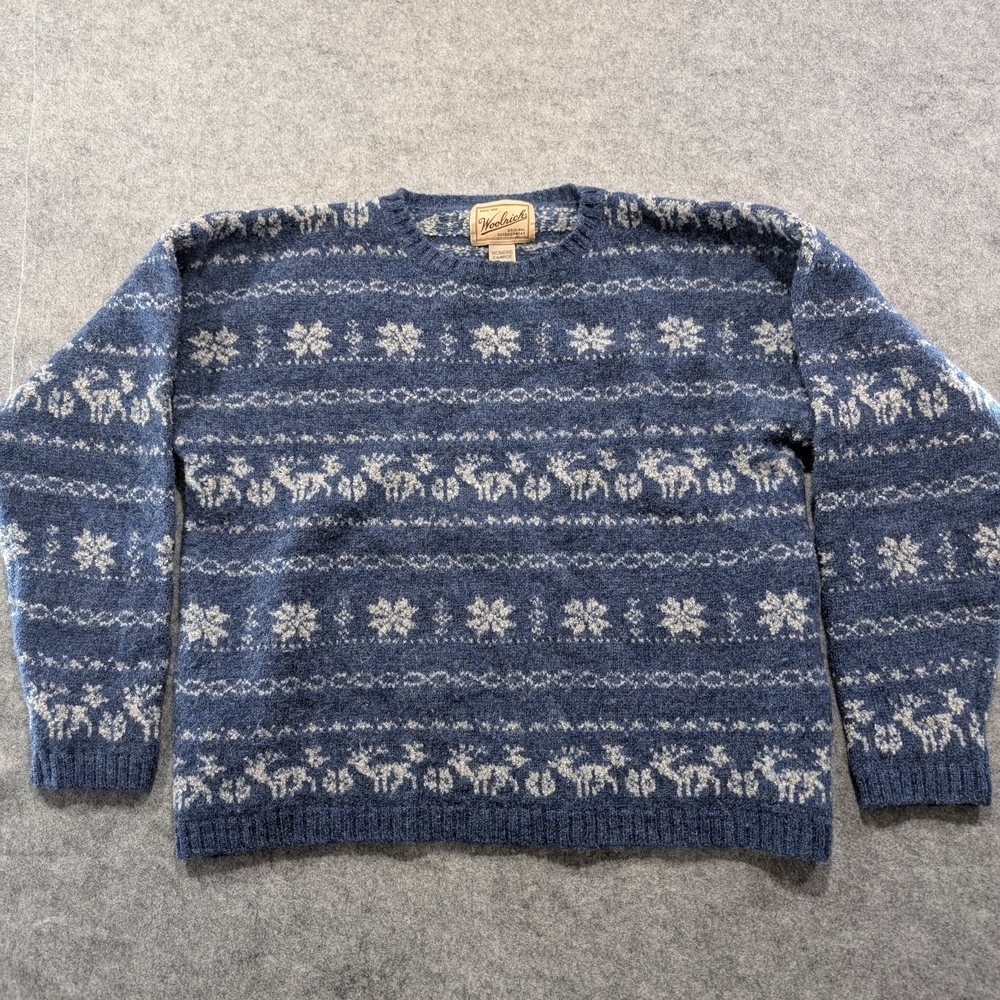 Vintage Woolrich Winter Blue Nordic Wool Blend Pullover Sweater Crewneck Medium